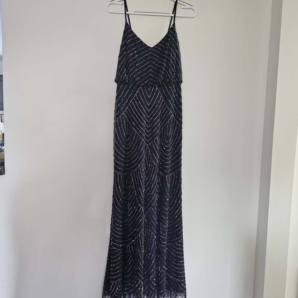 Adrianna Papell Blue Sequin Beaded Maxi Slip Dress Size 4 Fairy Whimsy Occasion
